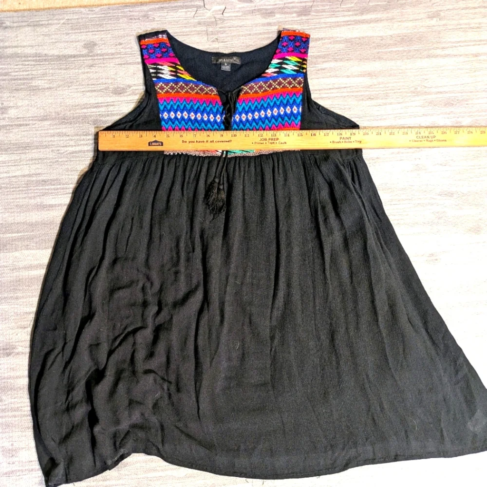 Women's 5th & Love Colorful Embroidered Black Boho Summer Fun Dress Sz M - Picture 6 of 10